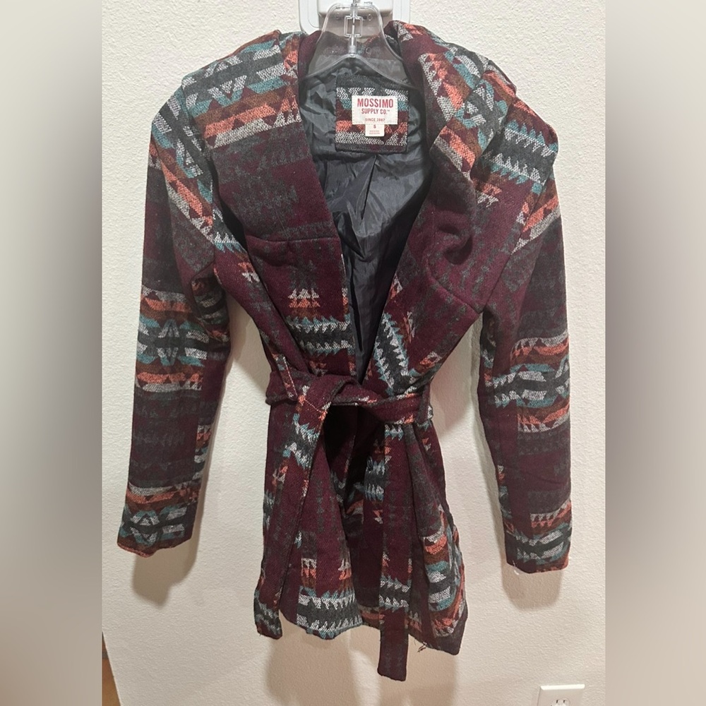 Mossimo Supply Co. Women's Burgundy Aztec hooded belted Coat size small